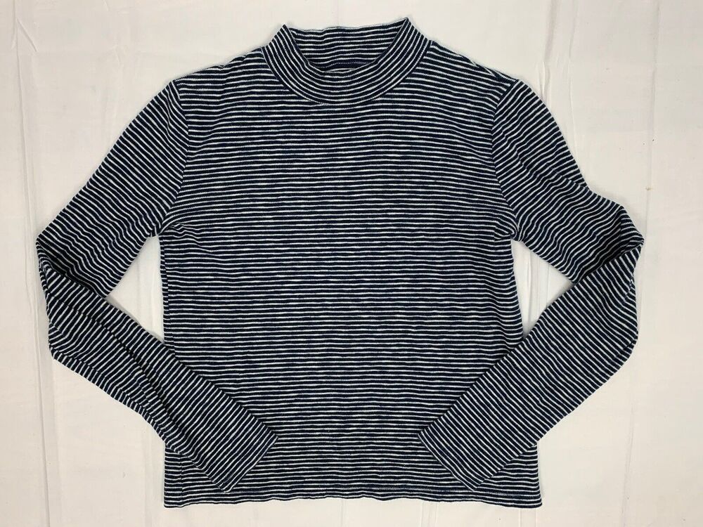 Madewell Women’s Dark Blue/ White Striped Ribbed Long Sleeve Turtleneck XS